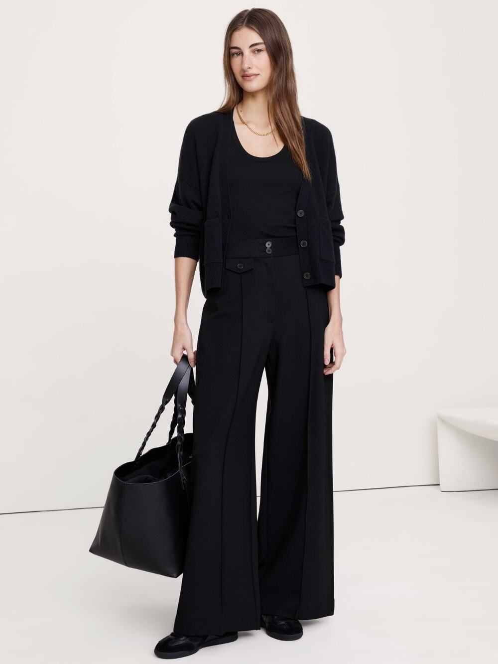 Banana Republic High Rise Wide Leg Drapey Ponte Pant Black S 900975 NEW